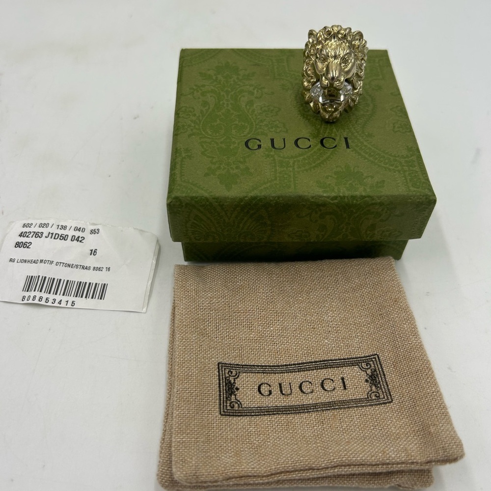 Gucci iconic lion head ring with crystal size 7.5 made in Italy - Picture 3 of 9